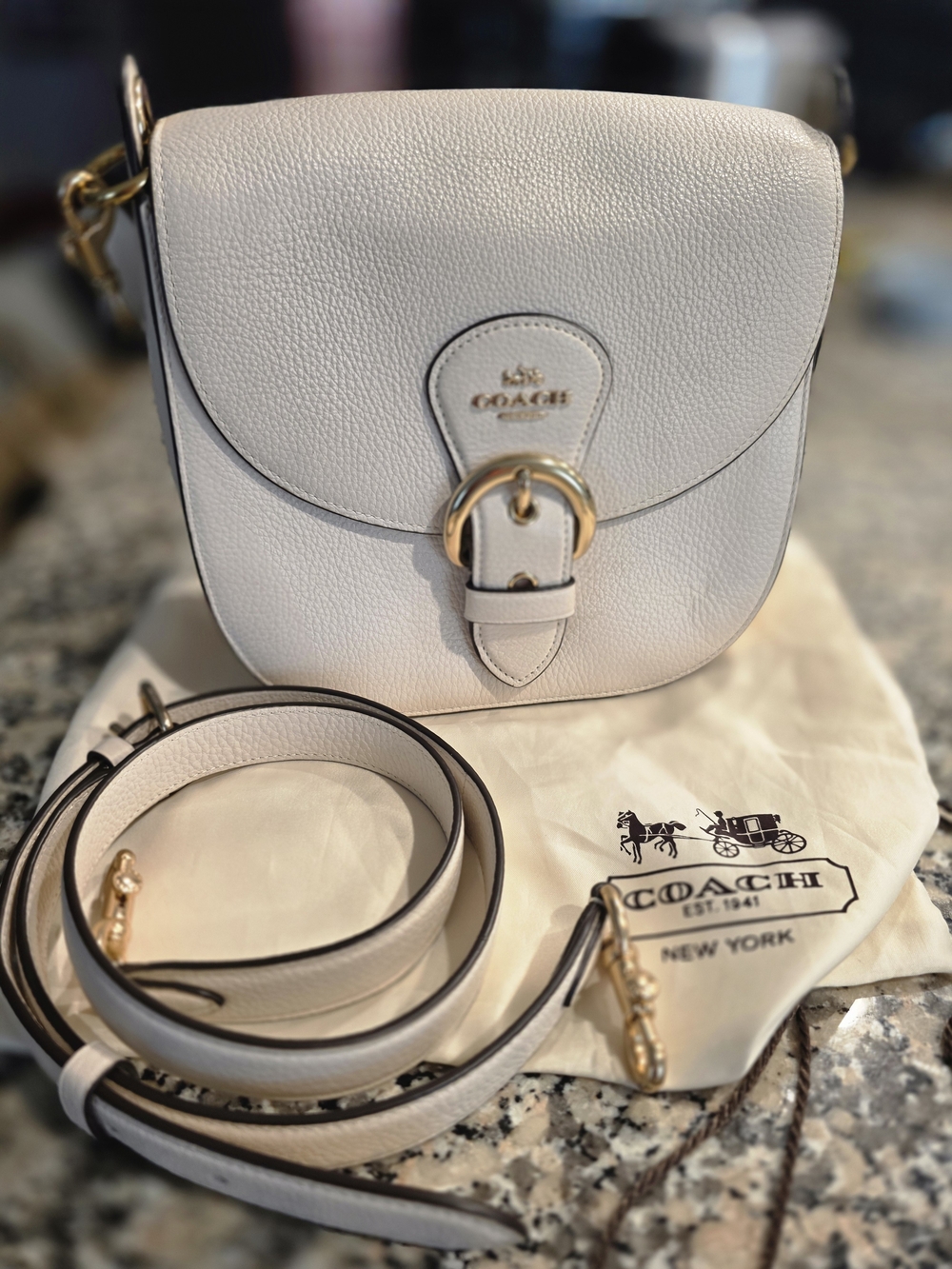 Coach Pebbled Leather Saddle Crossbody Bag in Chalk...Never Worn